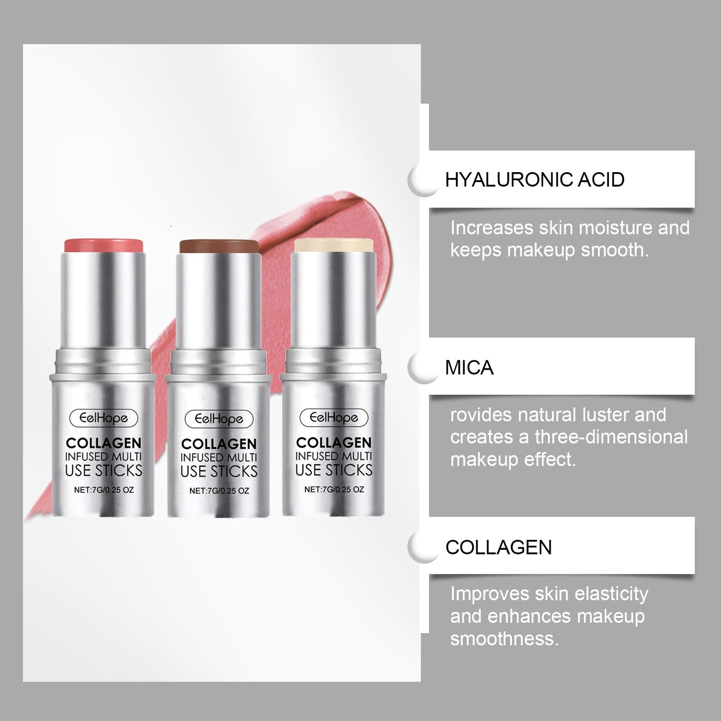 Collagen Makeup Stick Moisturizes Natural Multicolor Blush Stick - Trending Wellness Store