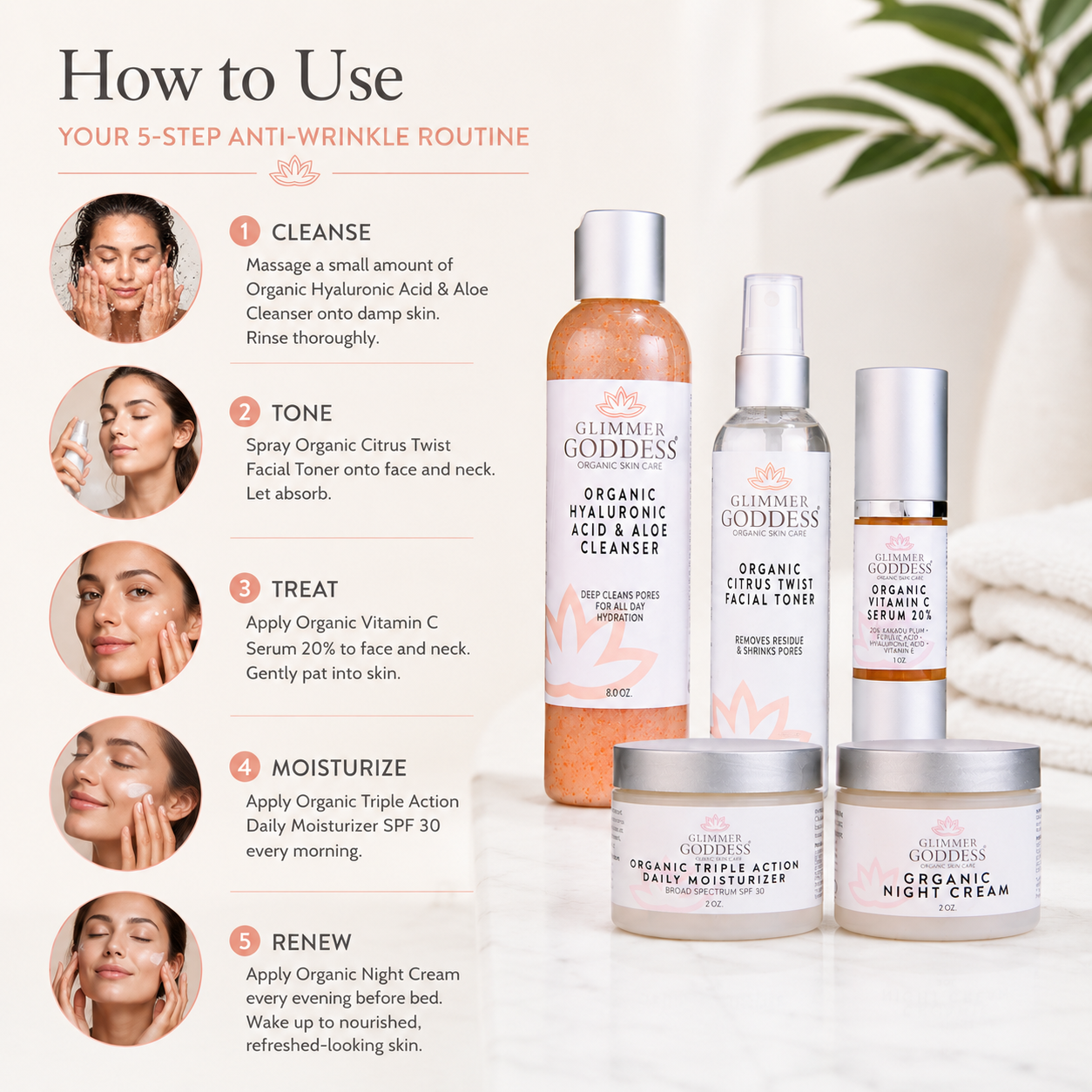 Complete Organic Anti-Wrinkle 5-Step Kit with Vitamin C & SPF 30 - Trending Wellness Store