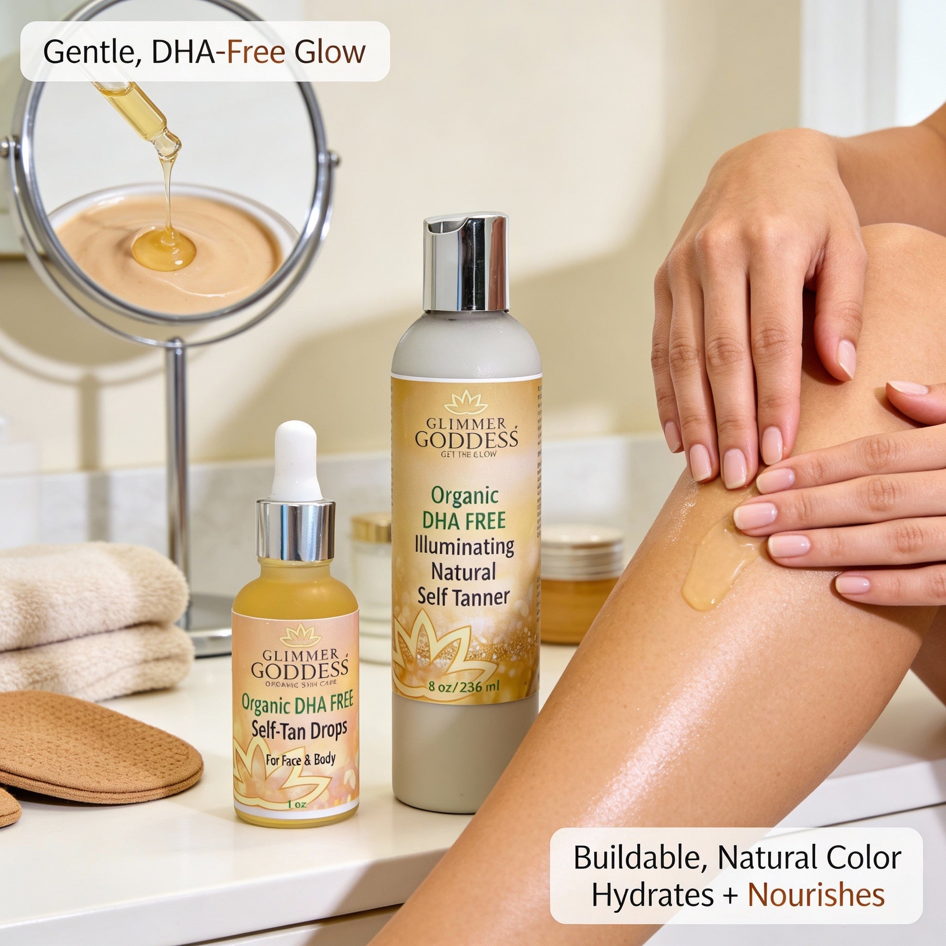 DHA-Free Self Tanner Bundle – Lotion + Drops for Natural Glow Without Smell or Orange Tones - Trending Wellness Store