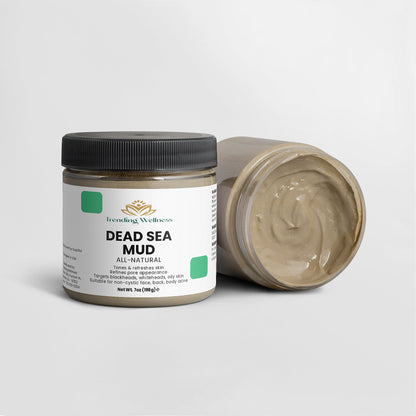 NaturaVital Clinical Dead Sea Mud jar with open lid on a light gray background