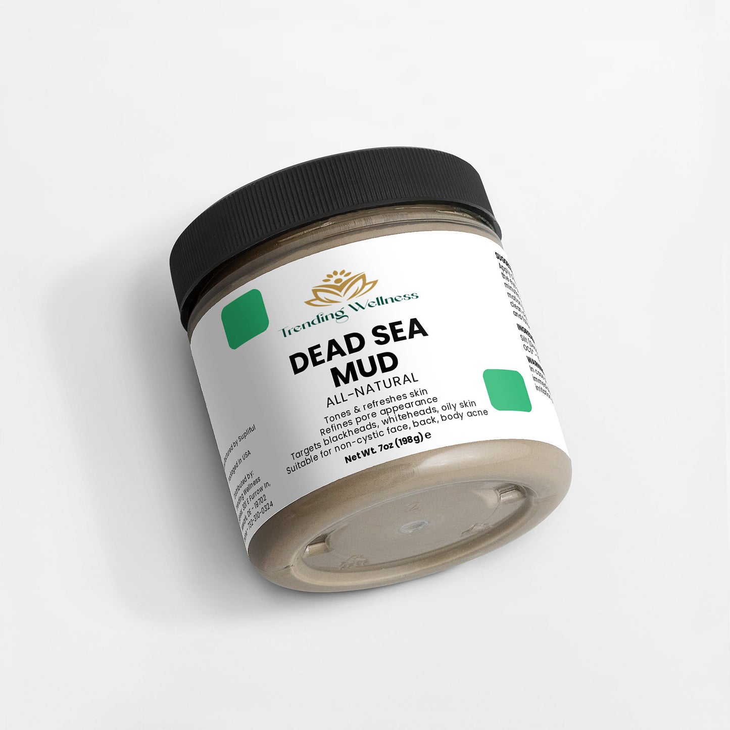 Jar of Dead Sea Mud with 'Healing Wellness' branding on a white background