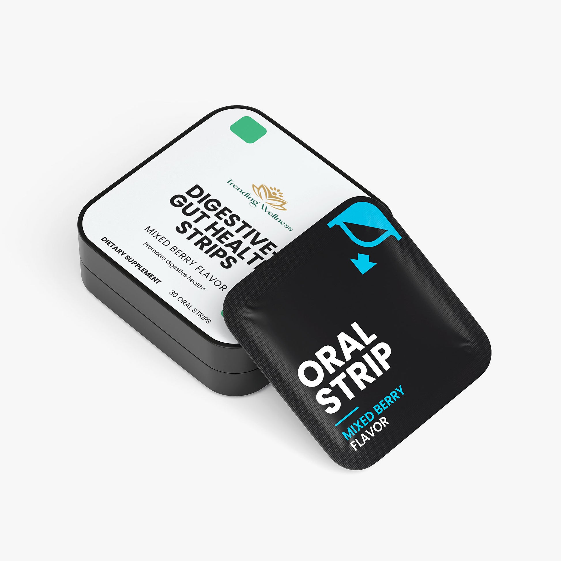 Black box with 'Oral Strip' branding on a white background