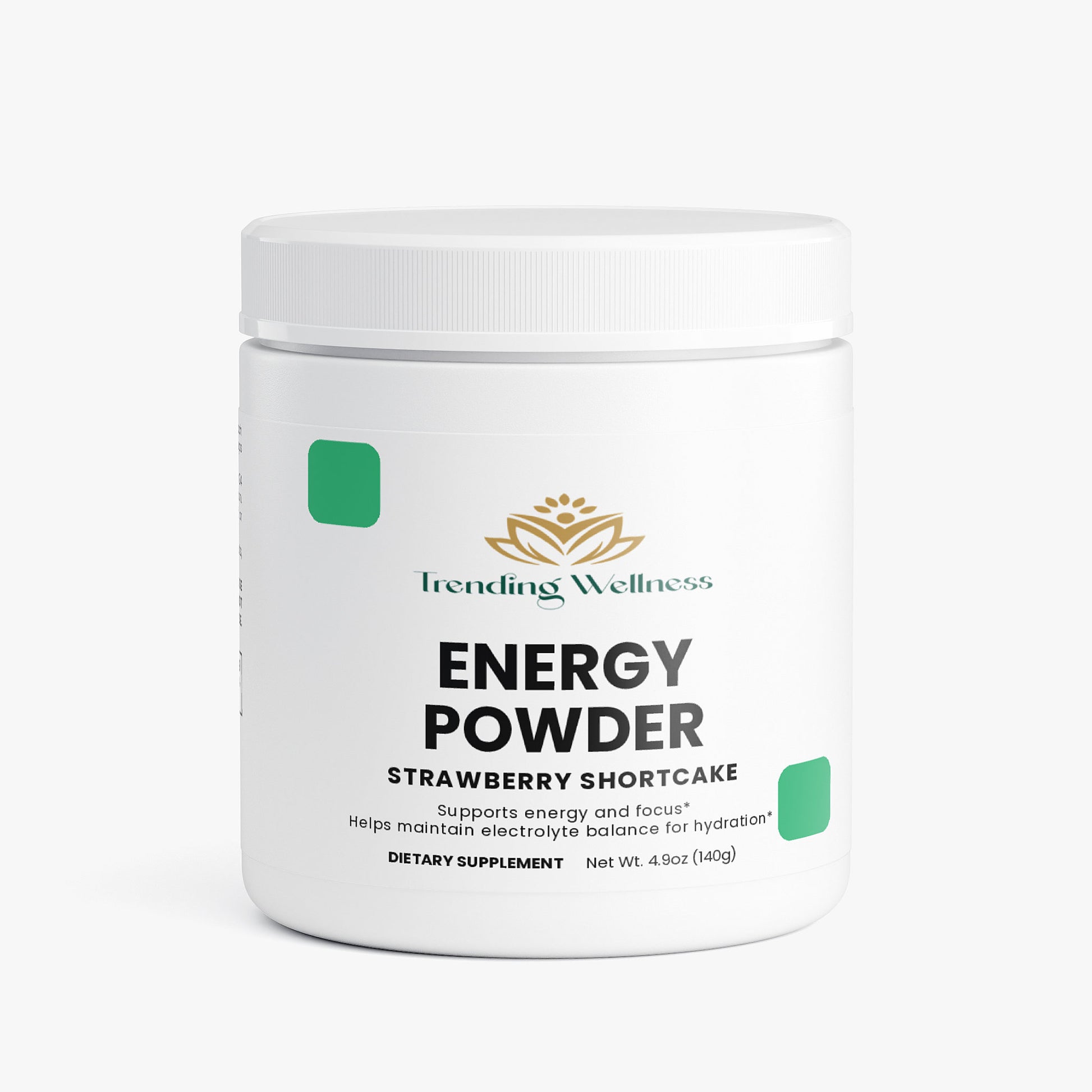Trending Wellness Energy Powder container on a white background
