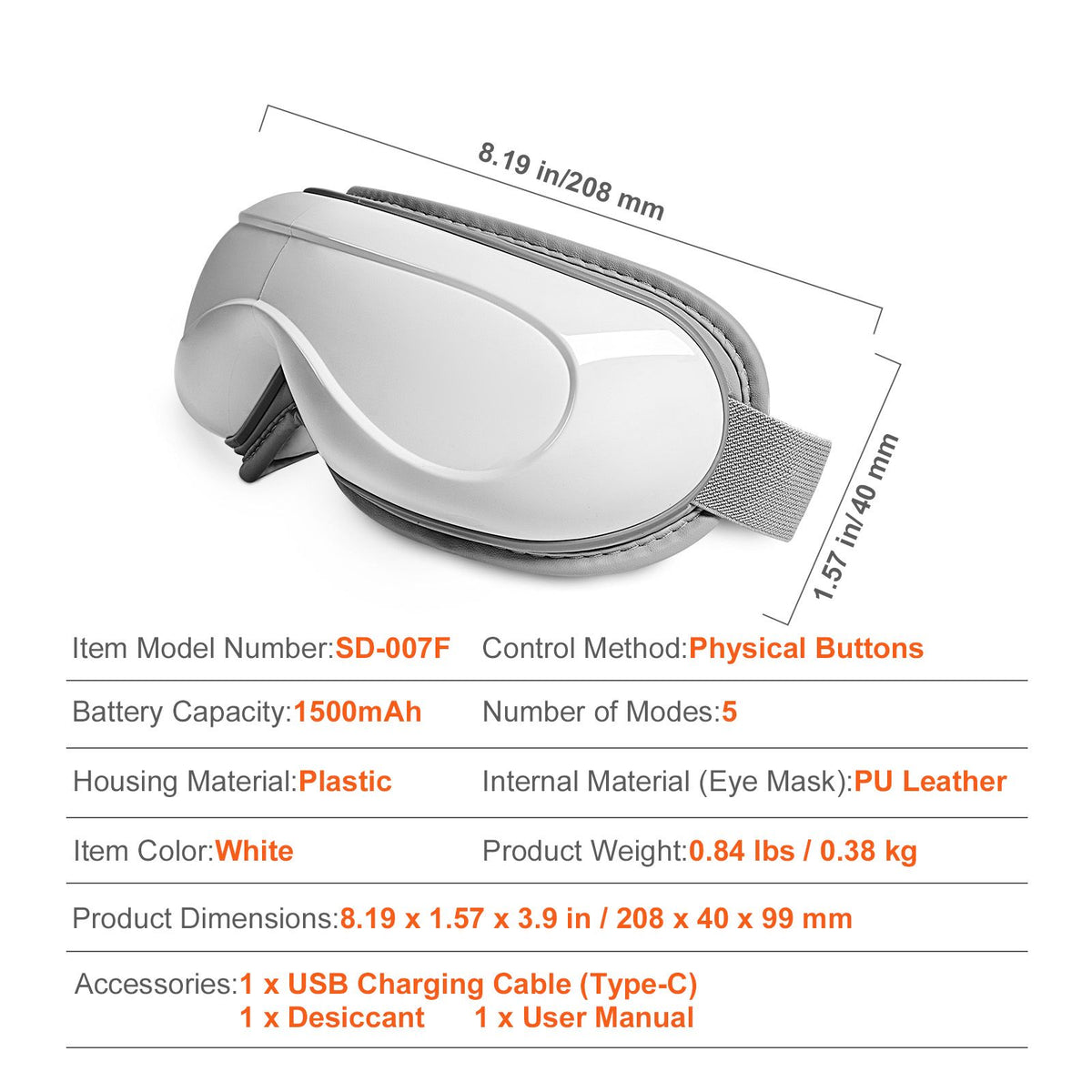 Eye Massager with Heat, Heated Eye Massage Mask with 5 Modes and Bluetooth Music, 180° Foldable Eye Care Massager for Migraines, Eye Strain, Dark Circles, Ideal Gift for Mom/Dad, White