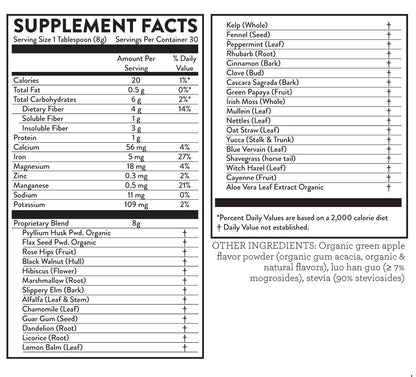 Fiber Cleanse Powder - Natural Colon Cleanse - (Green Apple, 8 oz)