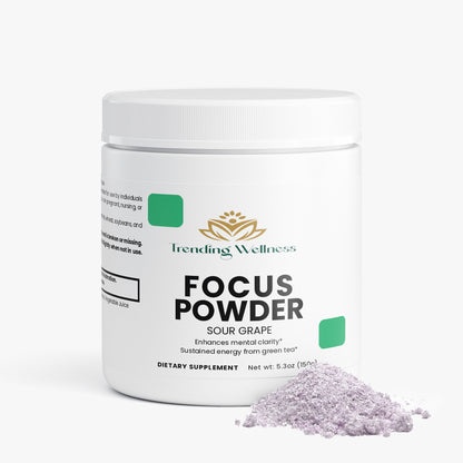 Trending Wellness Focus Powder container with a small amount of powder on a white background