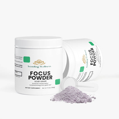 Trending Wellness Focus Powder container with a scoop of powder on a white background