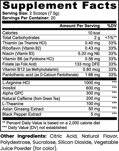 Supplement facts label with various vitamins and minerals listed
