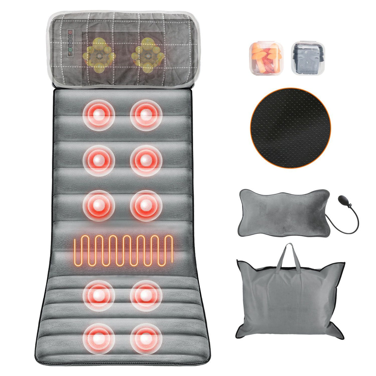 Full Body Electric Massage Mat with Heat Vibration Massage Pad Cushion Back Massage Mattress Chair Pad with Neck Massage Pillow with 10 Vibration Motors Timer