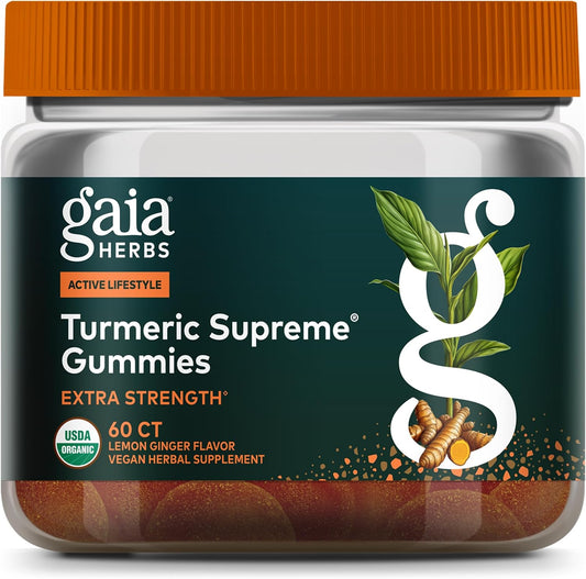 Gaia Herbs Turmeric Supreme Gummies Extra Strength Vegan  Lemon Ginger 60ct - Trending Wellness Store