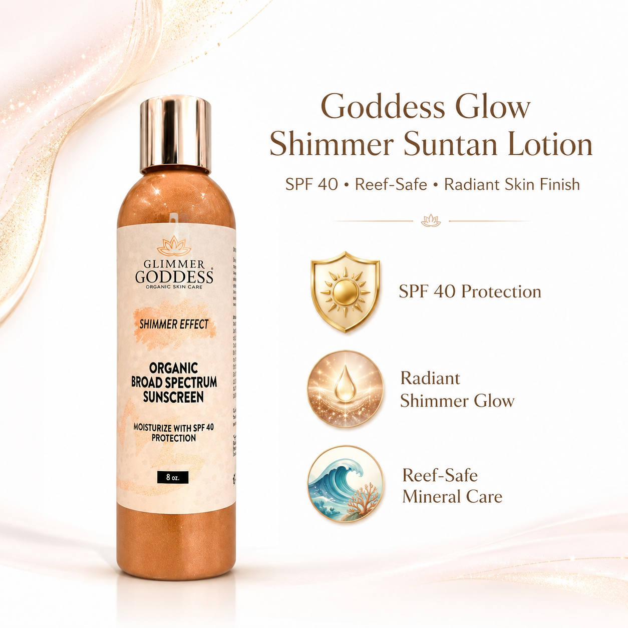 Goddess Glow Shimmer Suntan Lotion SPF 40 – Reef-Safe Radiance - Trending Wellness Store