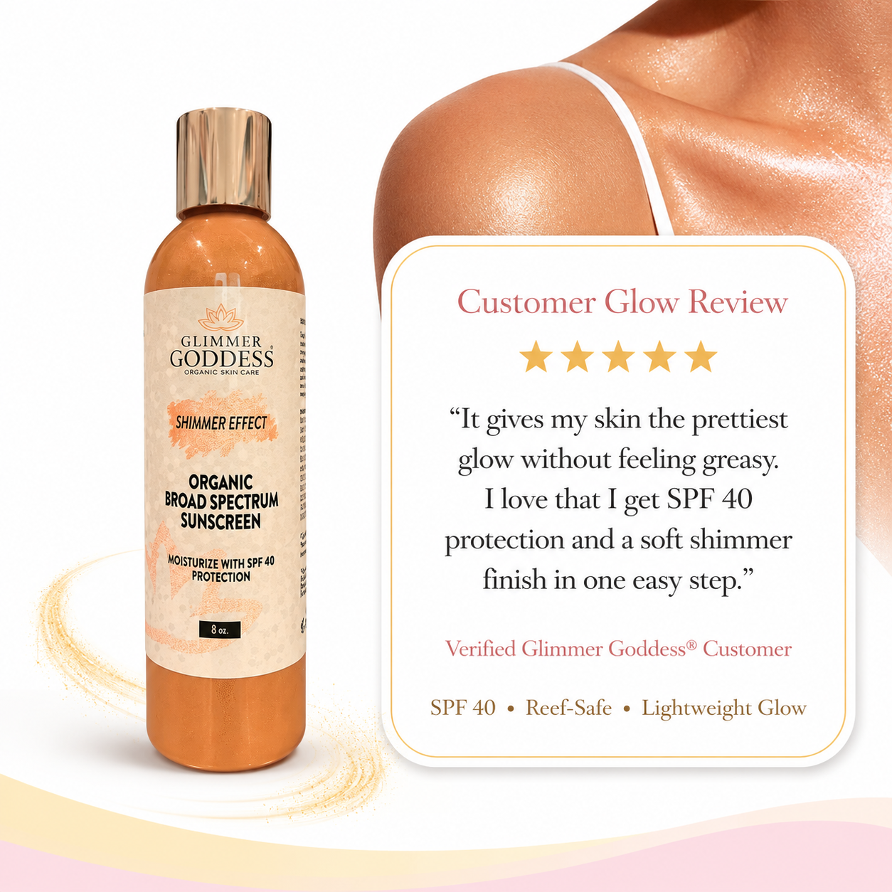 Goddess Glow Shimmer Suntan Lotion SPF 40 – Reef-Safe Radiance - Trending Wellness Store