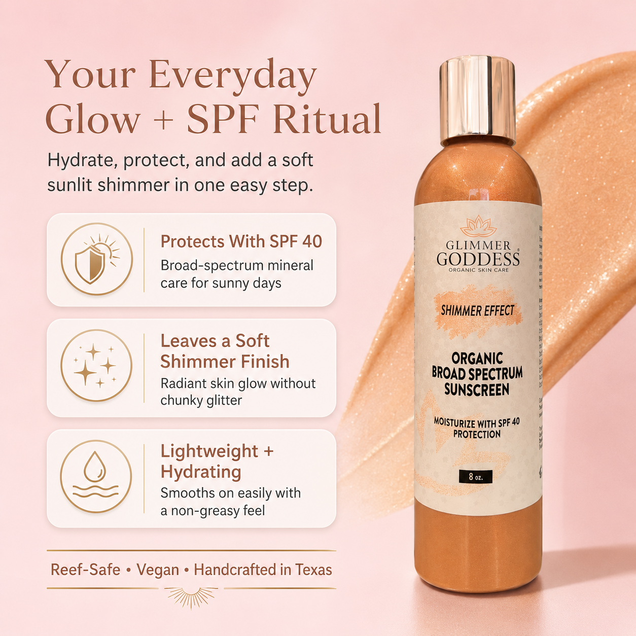 Goddess Glow Shimmer Suntan Lotion SPF 40 – Reef-Safe Radiance - Trending Wellness Store