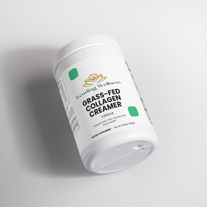 Container of Healing Wellness Grass-Fed Collagen Creamer on a light gray background