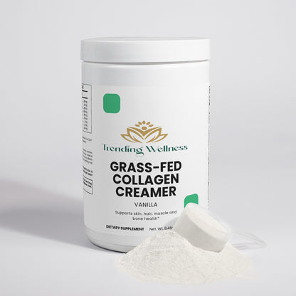 Trending Wellness Grass-Fed Collagen Creamer container with creamer on a white background