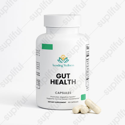 Bottle of Gut Health capsules from Healing Wellness on a white background