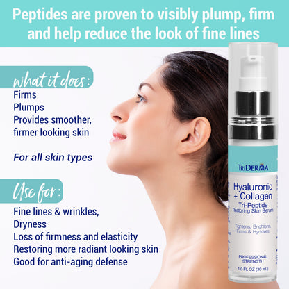 Hyaluronic Acid Face Serum with Collagen Peptides & 5% Niacinamide – Anti-Aging Serum for Fine Lines, Wrinkles & Firmness 1 oz
