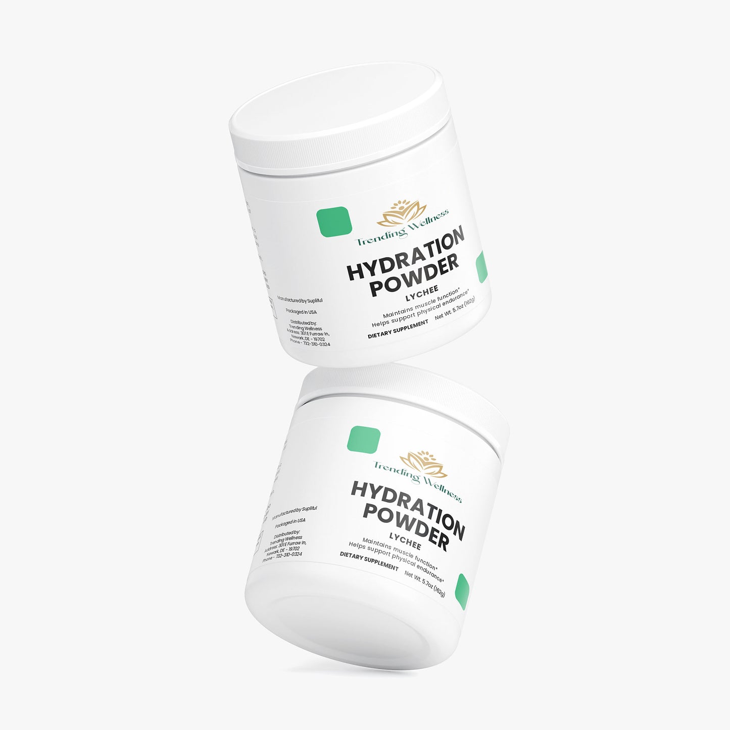 Two containers of Hydration Powder on a white background