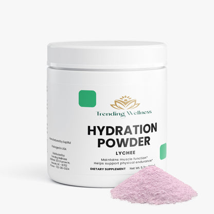 Trending Wellness Hydration Powder container with pink powder on a white background