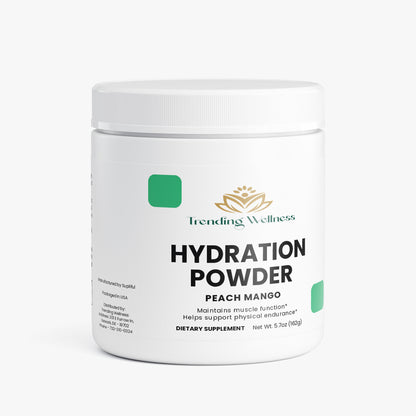 Tub of Trending Wellness Hydration Powder on a white background
