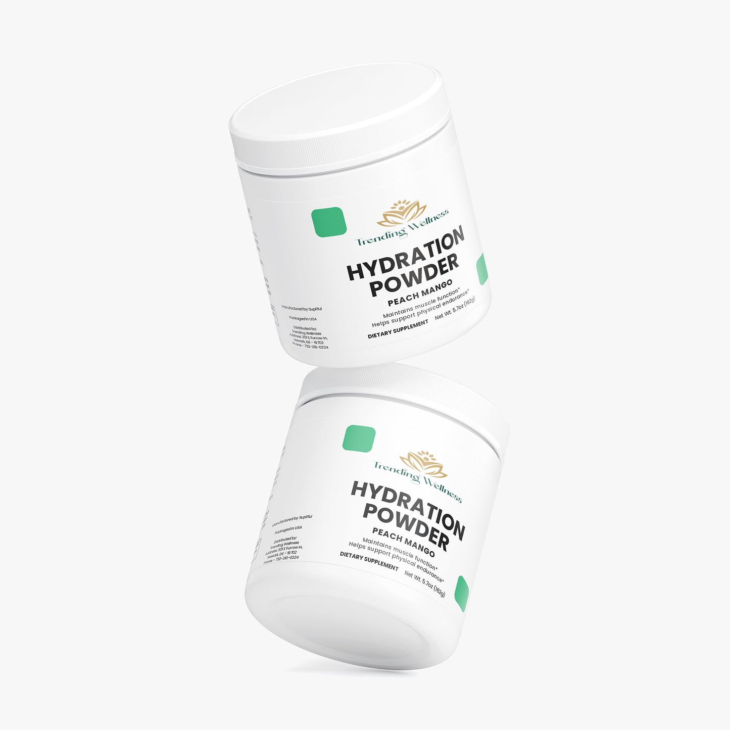 Two containers of Hydration Powder on a white background