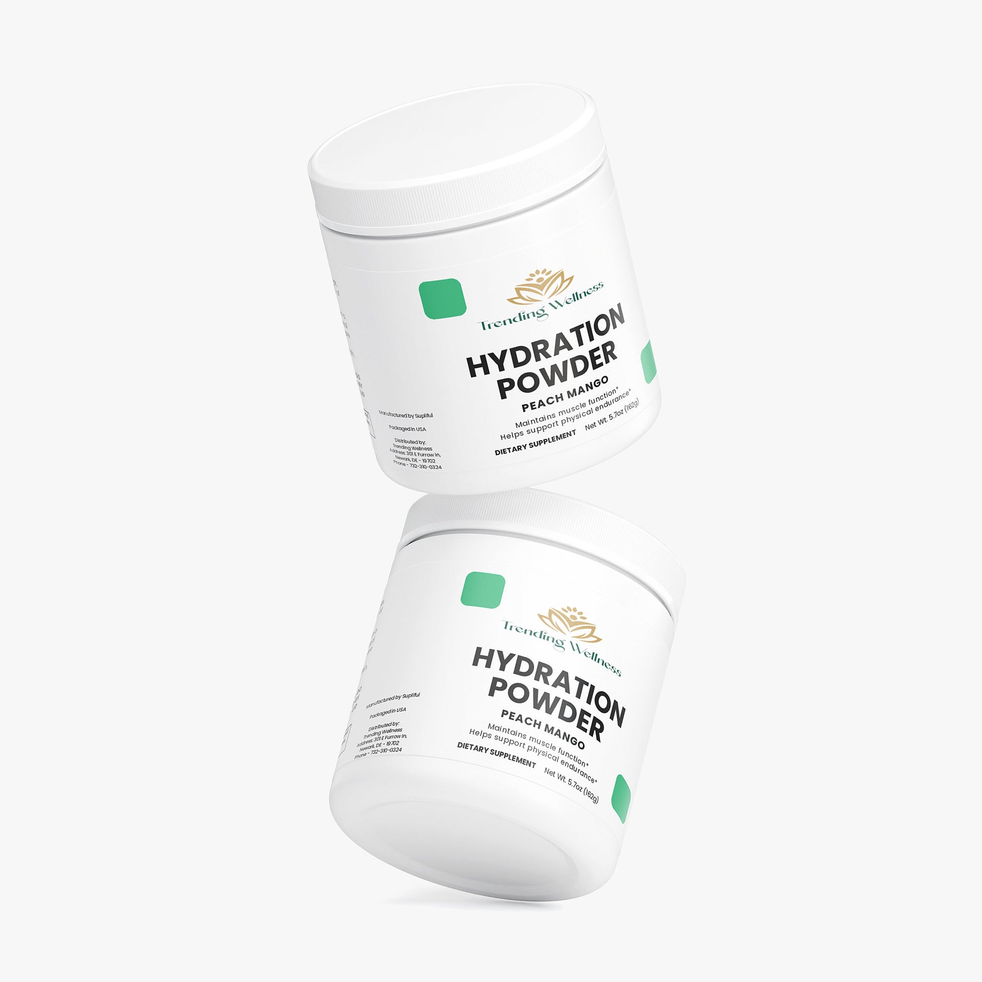 Two containers of Hydration Powder on a white background