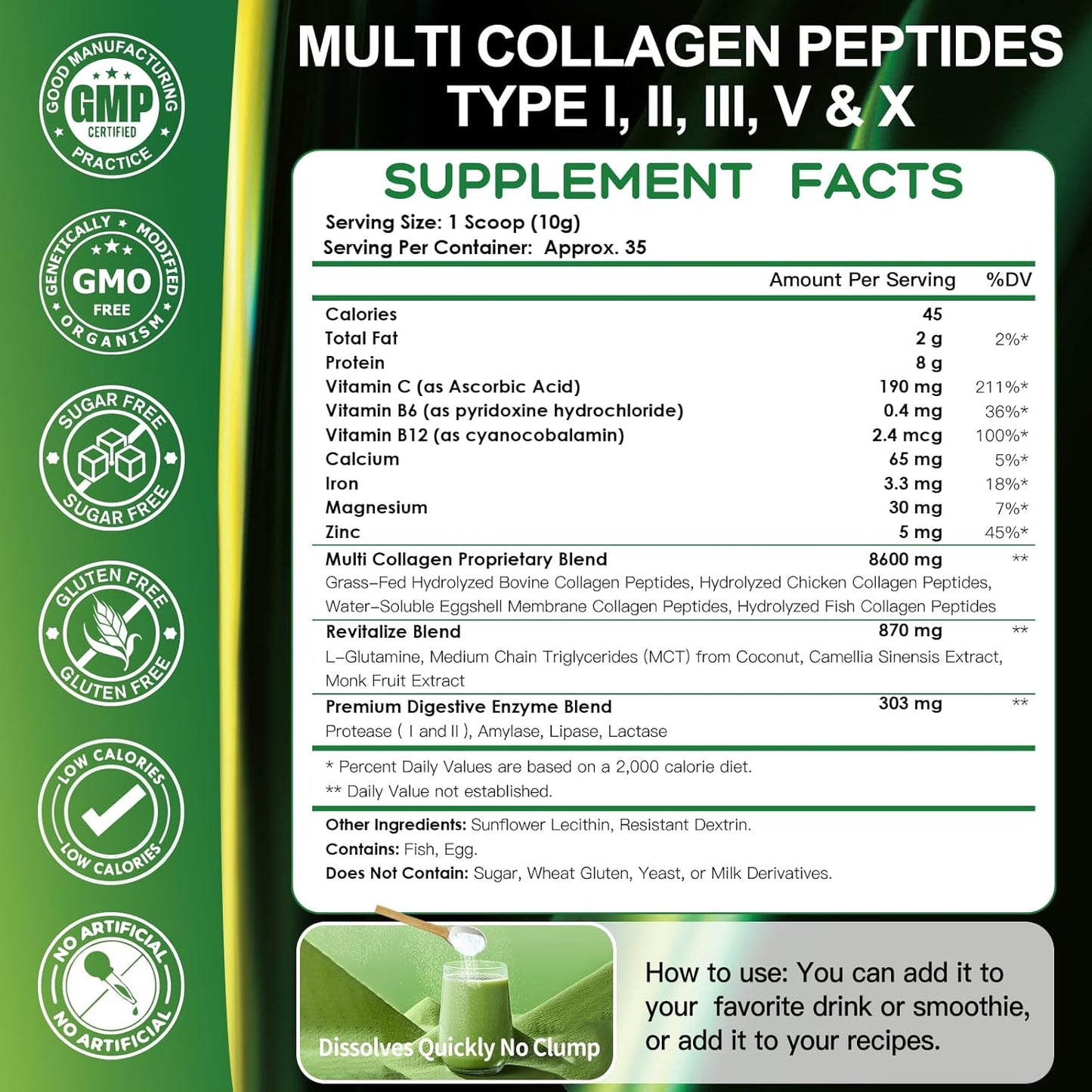 Hydrolyzed Multi Collagen Peptides Powder, 8600mg - Trending Wellness Store