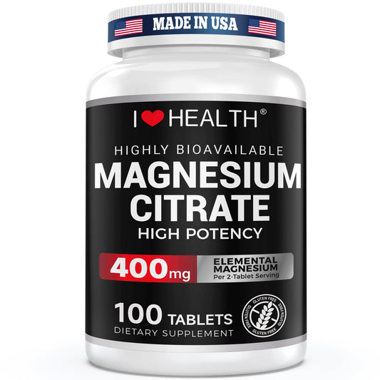 I Love Health Magnesium Citrate, 400mg, Heart Health Support, 100 vegetarian Tablets - Trending Wellness Store