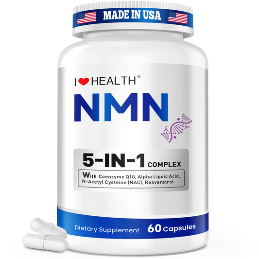 I Love Health NMN 5-In-1 Complex Plus+ for Women & Men W/ NAC, Alpha Lipoic Acid, NMN, Coenzyme Q10, Resveratrol | 60 Capsules | Supports Energy,Anti-Aging, Antioxidant & Cellular Health - Trending Wellness Store
