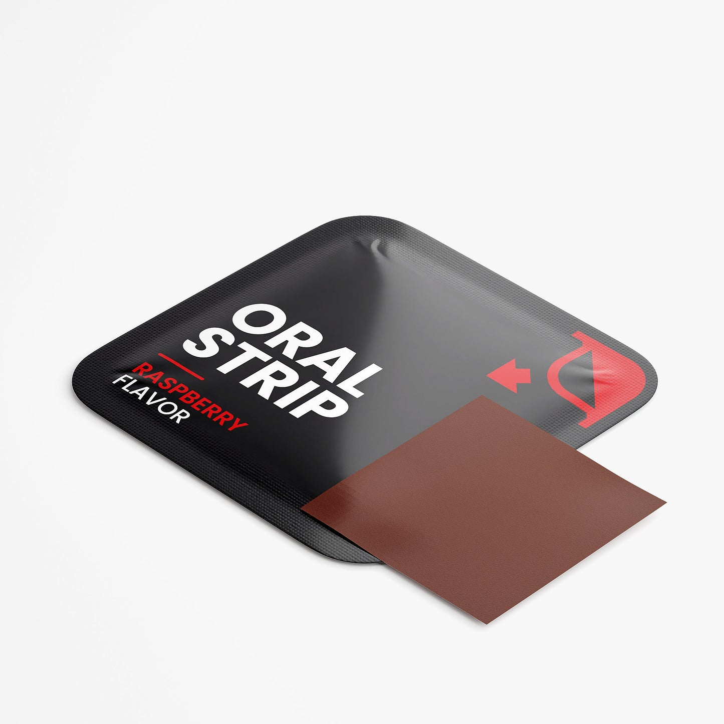 Brown oral strip packaging with 'Oral Strip' text on a white background
