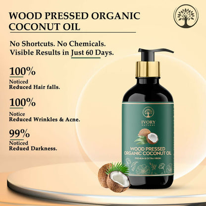 Ivory Natural Wood Pressed Organic Coconut Oil , Premium Extra Virgin Oil - For Radiant Skin, Hair Wellness & Baby Care - Trending Wellness Store