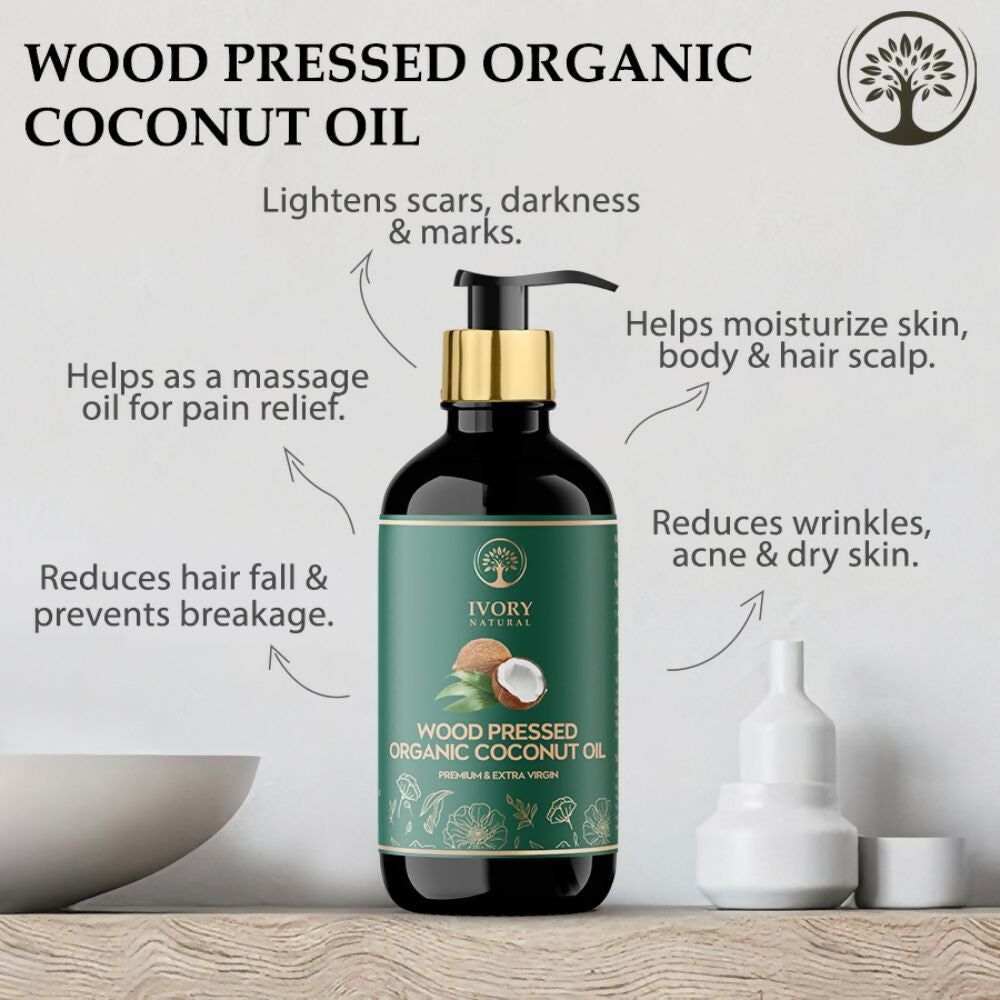 Ivory Natural Wood Pressed Organic Coconut Oil , Premium Extra Virgin Oil - For Radiant Skin, Hair Wellness & Baby Care - Trending Wellness Store