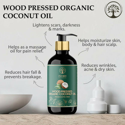 Ivory Natural Wood Pressed Organic Coconut Oil , Premium Extra Virgin Oil - For Radiant Skin, Hair Wellness & Baby Care - Trending Wellness Store