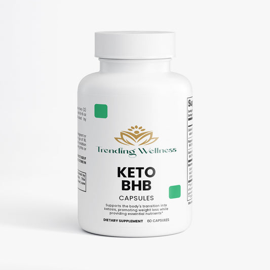 Bottle of Keto BHB capsules from Trending Wellness on a white background