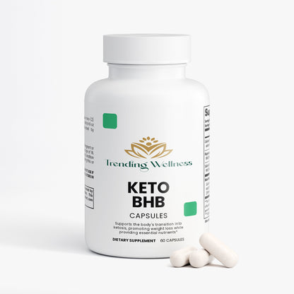Bottle of Keto BHB capsules from Trending Wellness on a white background