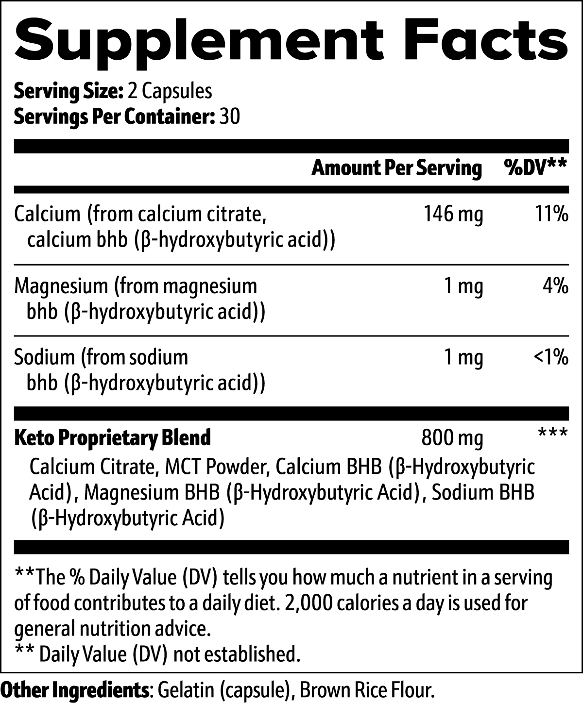 Supplement facts label with detailed nutritional information