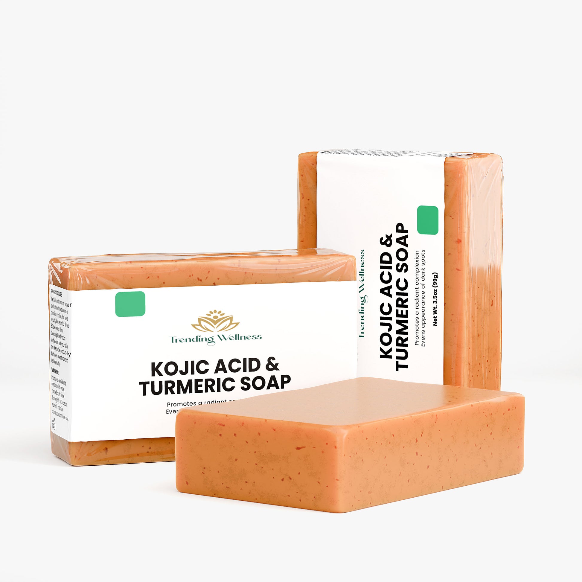 Kojic Acid & Turmeric Soap with packaging on a white background