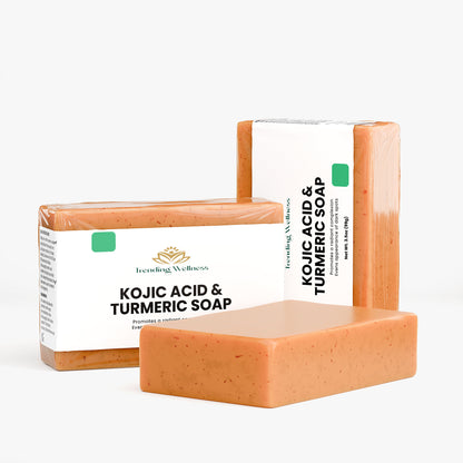 Kojic Acid & Turmeric Soap with packaging on a white background