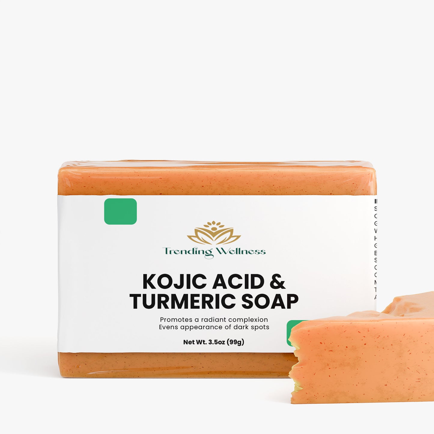 Kojic acid and turmeric soap with packaging on a white background
