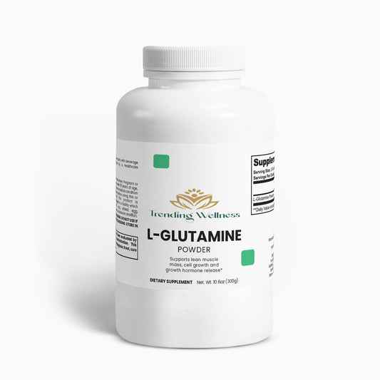 Trending Wellness L-Glutamine powder bottle on a white background