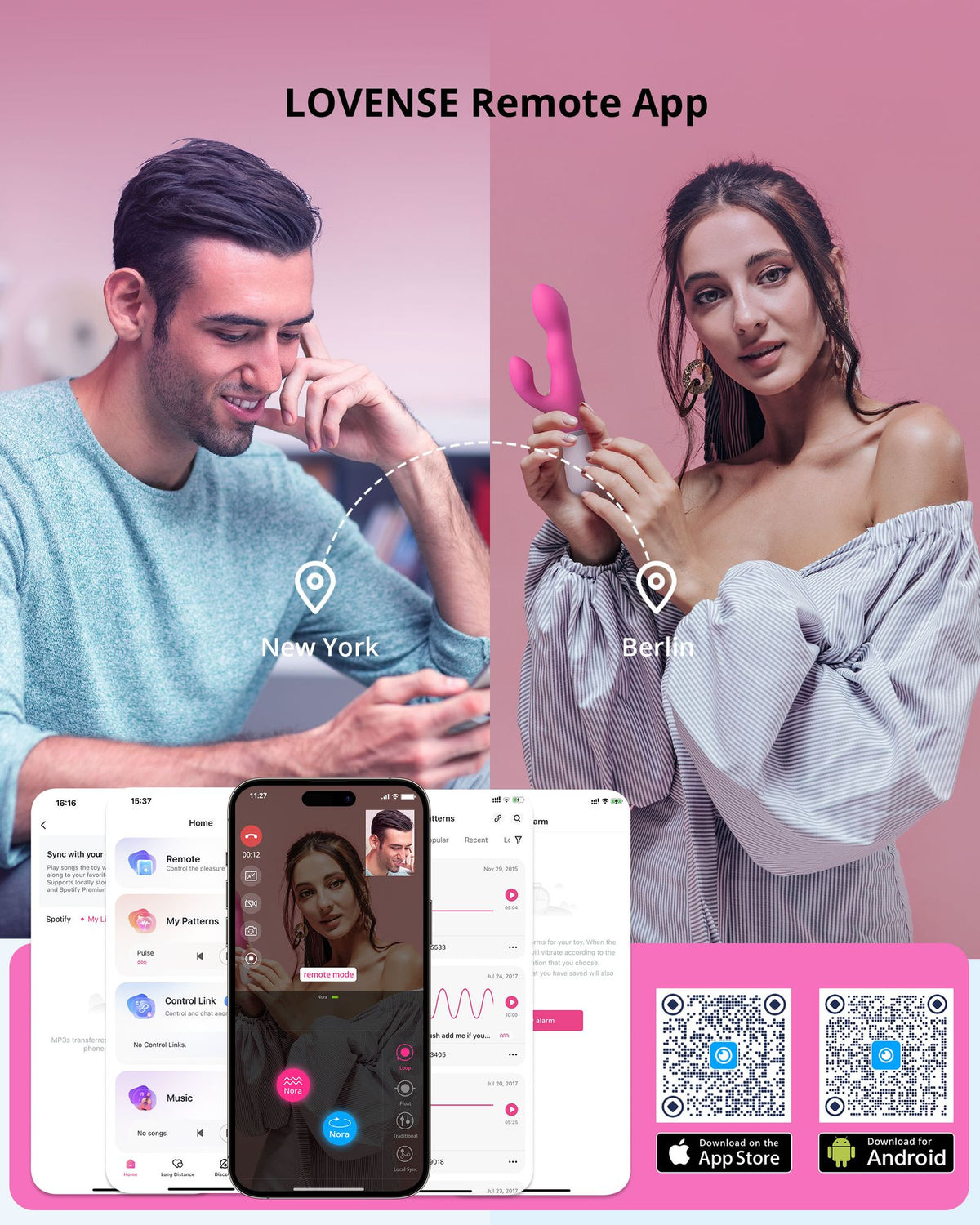 LOVENSE Nora Rabbit Vibrator with APP Control, Pink Vibrator Rabbit with Dual Motor, Clitoral Stimulator Dildo Massager, Sex Toys for Women with Smartphone Wireless
