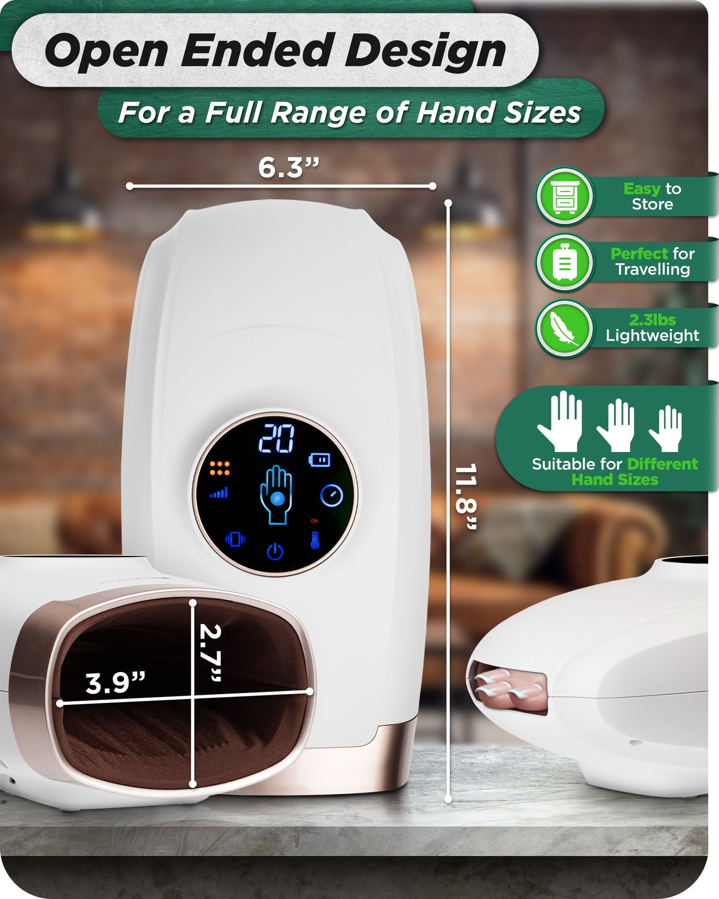 LX7 LCD Touchscreen Hand Massager, Heated Air Compression, Lunar White - Trending Wellness Store