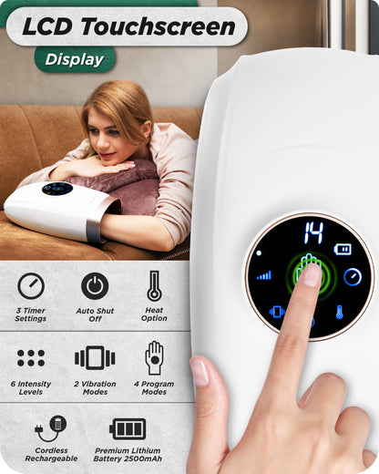 LX7 LCD Touchscreen Hand Massager, Heated Air Compression, Lunar White - Trending Wellness Store