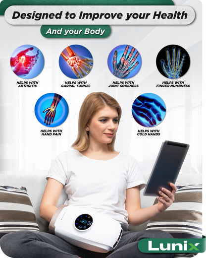 LX7 LCD Touchscreen Hand Massager, Heated Air Compression, Lunar White - Trending Wellness Store