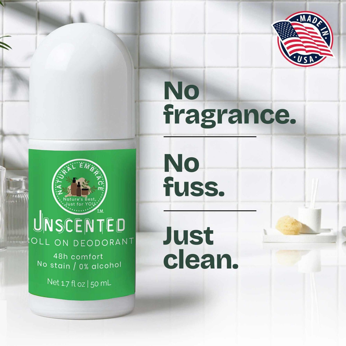 Unscented Roll-On Natural Deodorant Unisex Sensitive Skin