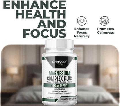 Magnesium Complex Plus with Magnesium Malate, Glycinate, L-Theanine, and Choline High Absorption Formula 60 Capsules 30-Day Supply - Trending Wellness Store