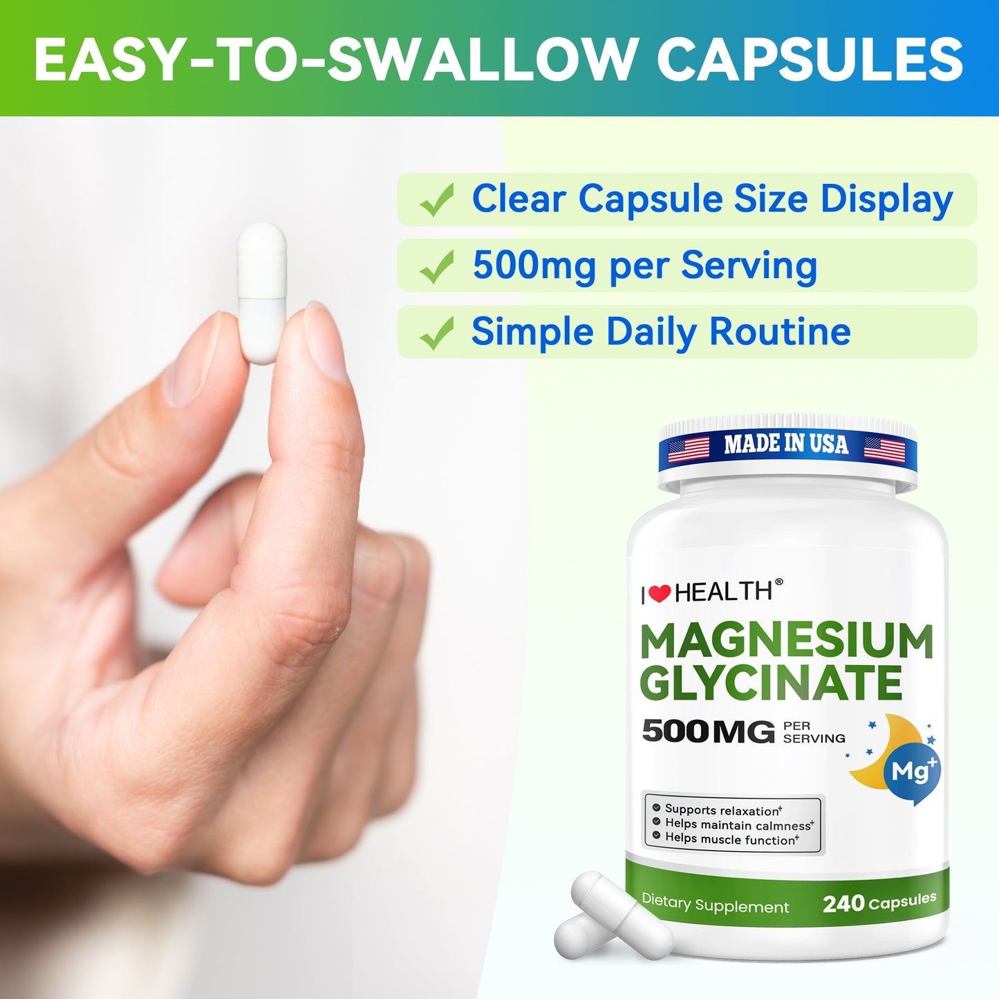 Magnesium Glycinate  – 240 Capsules – High Absorption Magnesium Supplement  – Gentle on Stomach – Made in USA - Trending Wellness Store