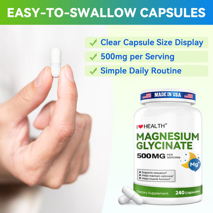 Magnesium Glycinate  – 240 Capsules – High Absorption Magnesium Supplement  – Gentle on Stomach – Made in USA - Trending Wellness Store