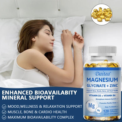 Magnesium, Zinc, Vitamin D3 & Vitamin B6 - Quadruple Supplement - Supports Sleep, Bone, Heart & Immune Health, 120 Capsules - Trending Wellness Store