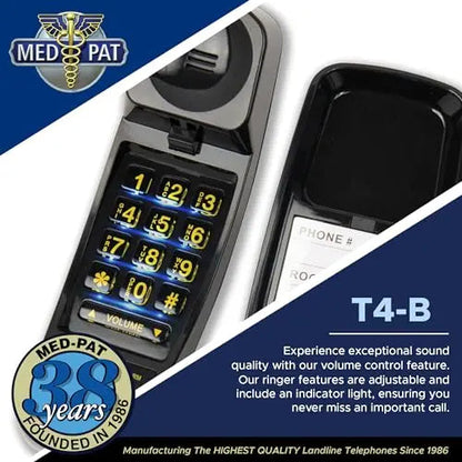 Med-Pat T-4 Trimline Telephone — Corded Amplified Phone, Wall-Mountable & Hearing Aid Compatible for Seniors - Trending Wellness Store